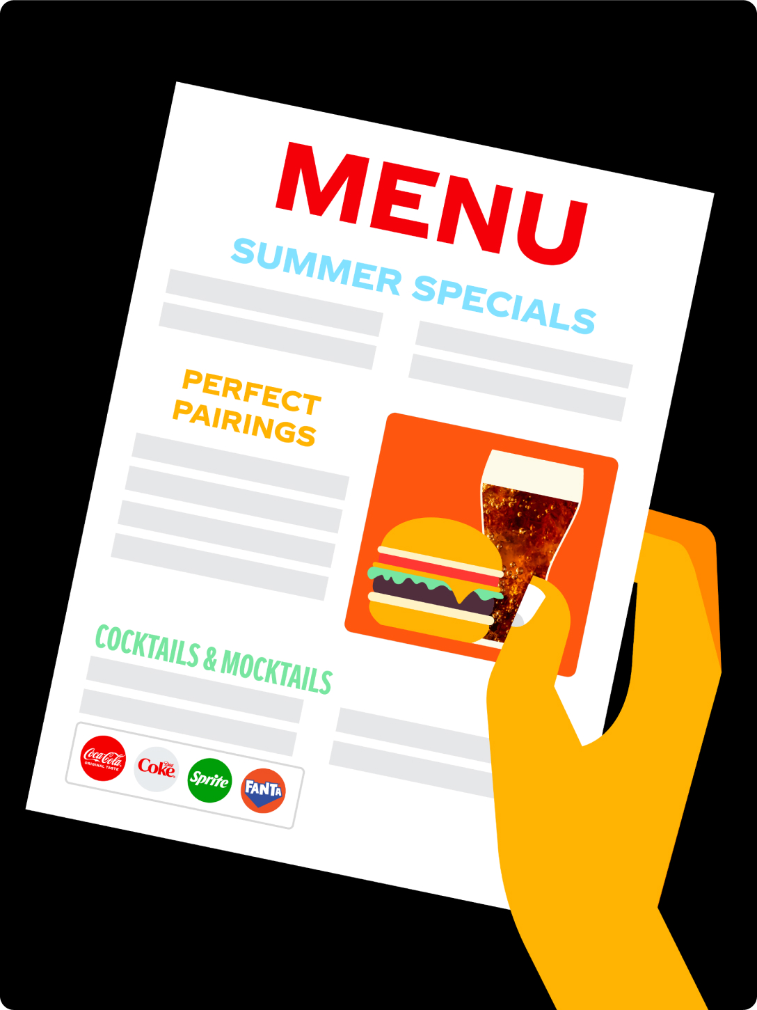 Vector image of a hand holding a menu