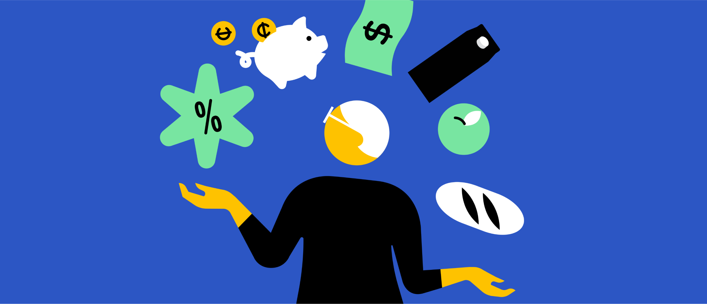 Decorative vector image of person juggling items